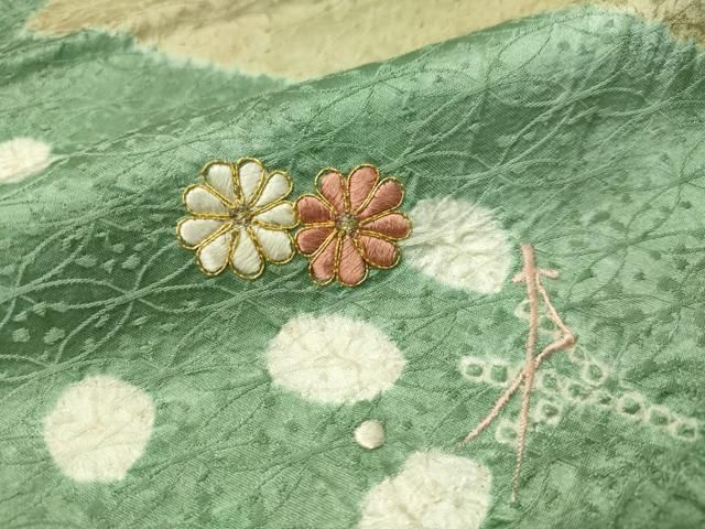 平和屋着物○訪問着 絞り 刺繍 枝花文 金銀彩 正絹 逸品 AAAY0099zg