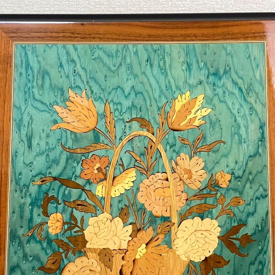 希少 DEMAIN ドマン 象嵌細工 寄木細工 木画 壁掛け 花 イタリア