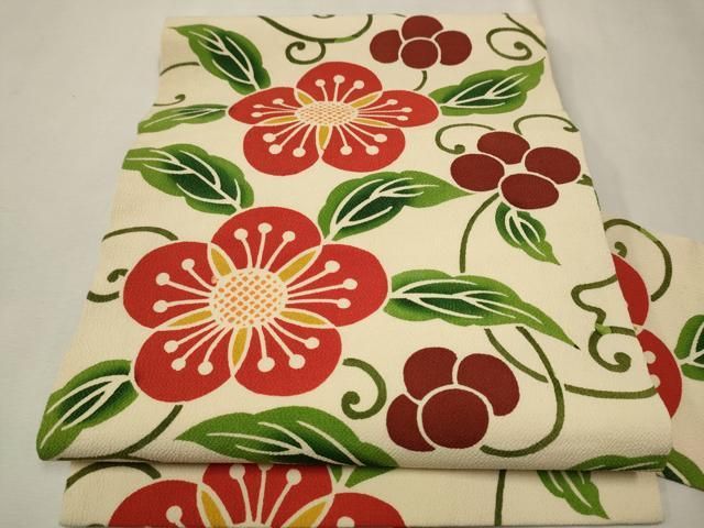 平和屋着物○九寸名古屋帯 型染め 飾花文 鬼しぼ縮緬 正絹 逸品 CAAX7292hy