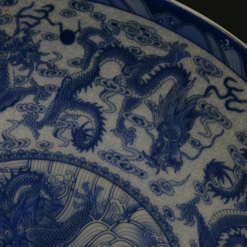 大清乾隆青花九龍盤 景徳鎮 陶磁器 装飾品 現代工芸品 美術品