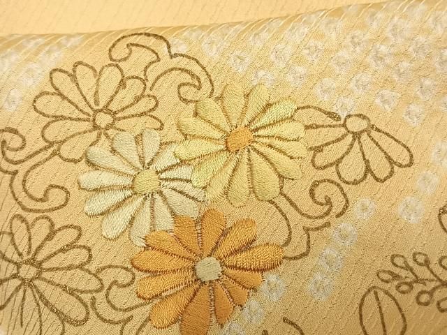平和屋着物▽訪問着 単衣 絞り 刺繍 唐草花文 正絹 逸品 AAAU7983fy
