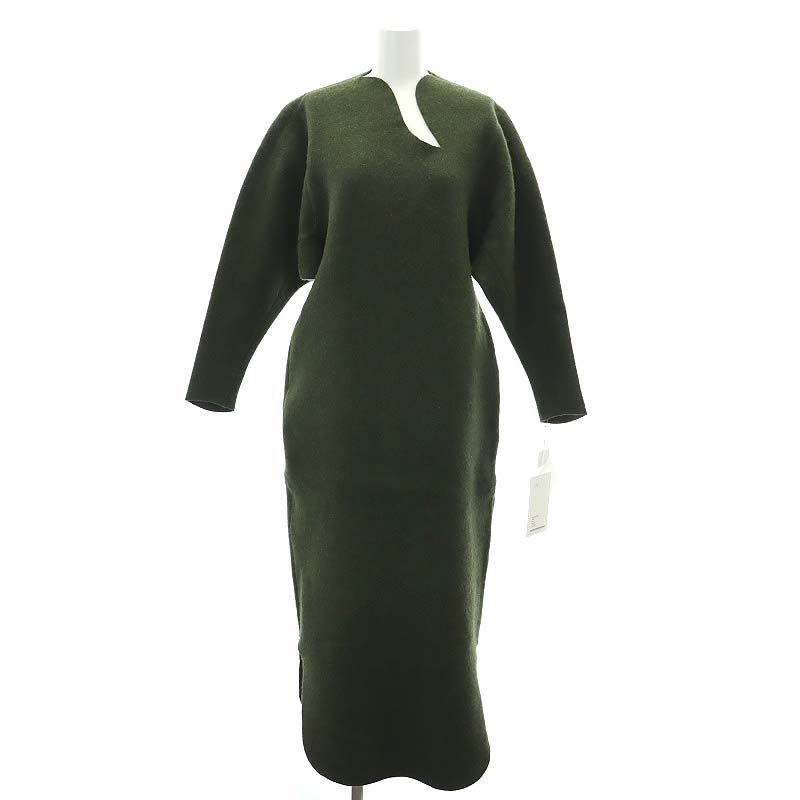 マメクロゴウチ Mame Kurogouchi 23AW Wool Cashmere Frilled Knitted Dress ワンピース ロング  長袖 カシミヤ混 ラウンドヘム 2 カーキ /ES □OS - メルカリ