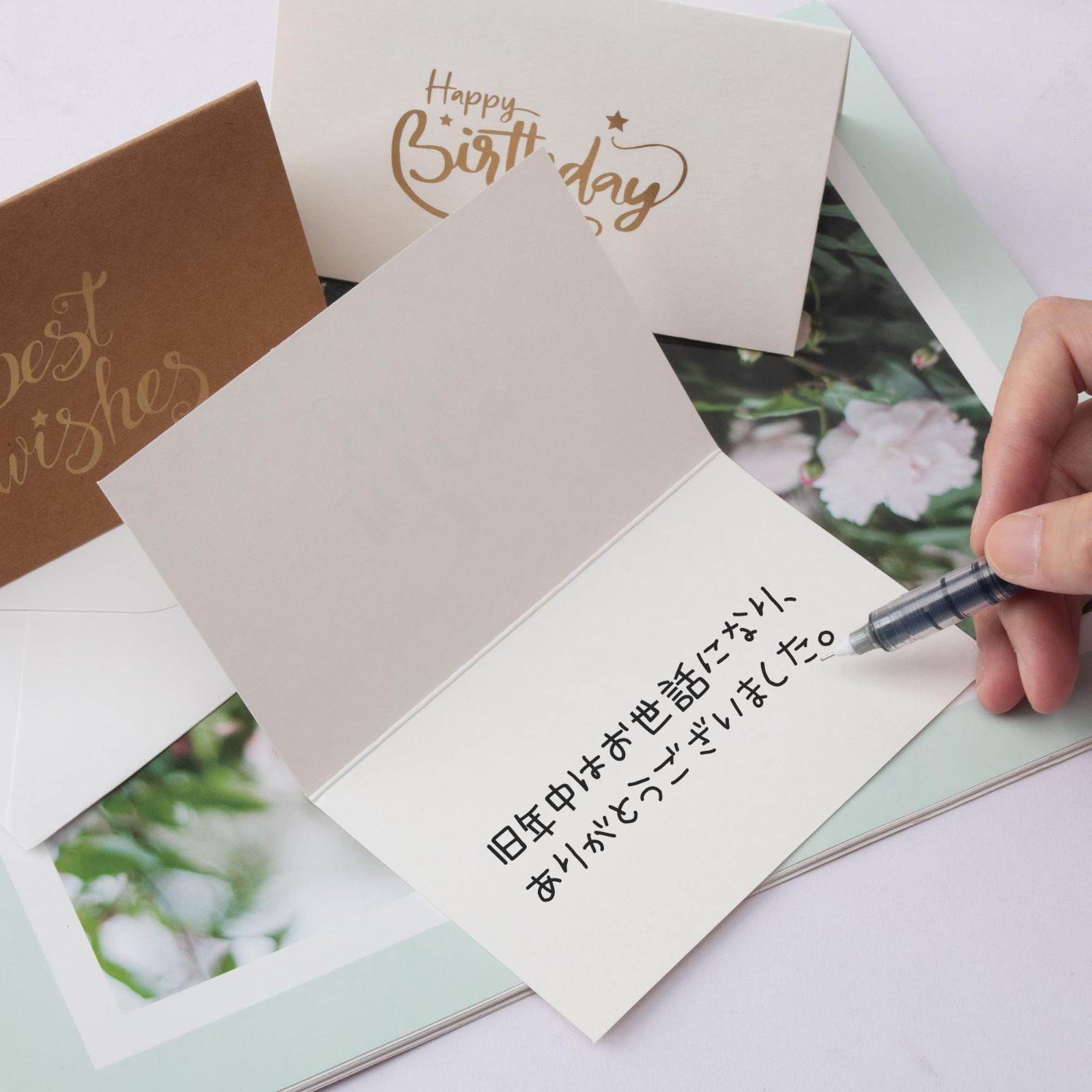  プレゼント 箔押し図案01 職場 結婚式 セット 挨拶状 シンプル 封筒シール付き 封筒付き 10種類 箔押し サンキューカード グリーティングカード 感謝カード メッセージカード TEMLUM バインダークリップ グリーティングカード レター カード