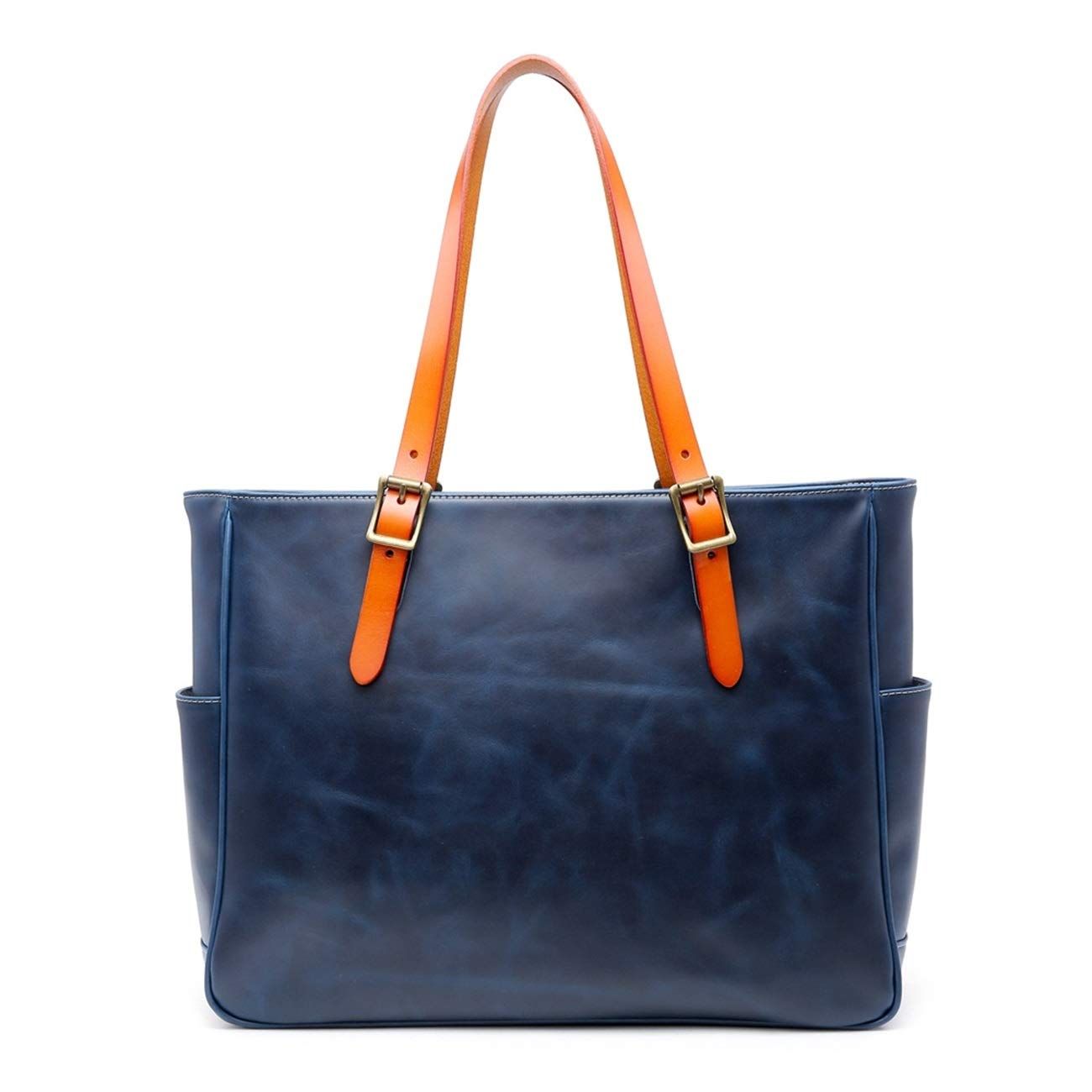 バッグ 2way メンズ ビジネス ショルダーバッグ 本革 革 ヌメ革 栃木レザーハンドメイド トートバック ファスナー a4 調節可 ネイビーブルー色