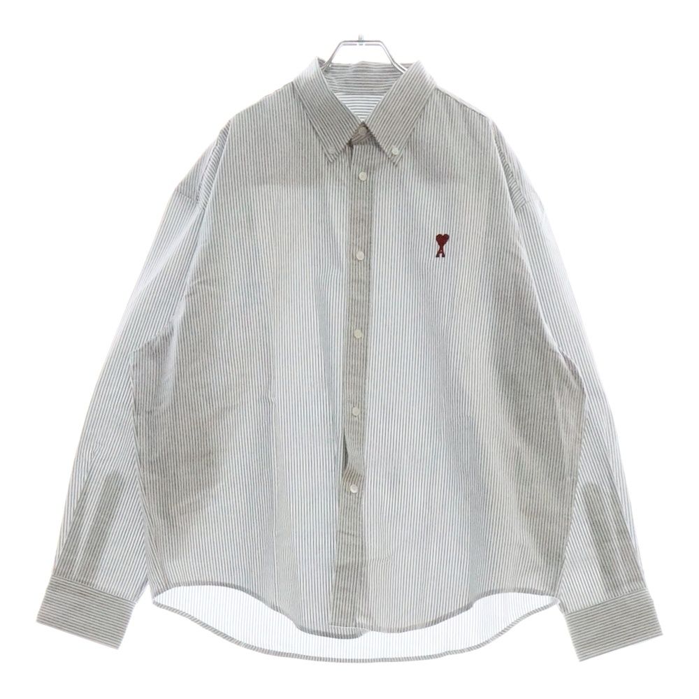 AMI Alexandre Mattiussi アミアレクサンドルマテュッシ Button Down Logo Oxford Shirt ストライプ長袖シャツ ホワイト USH130.CO0021