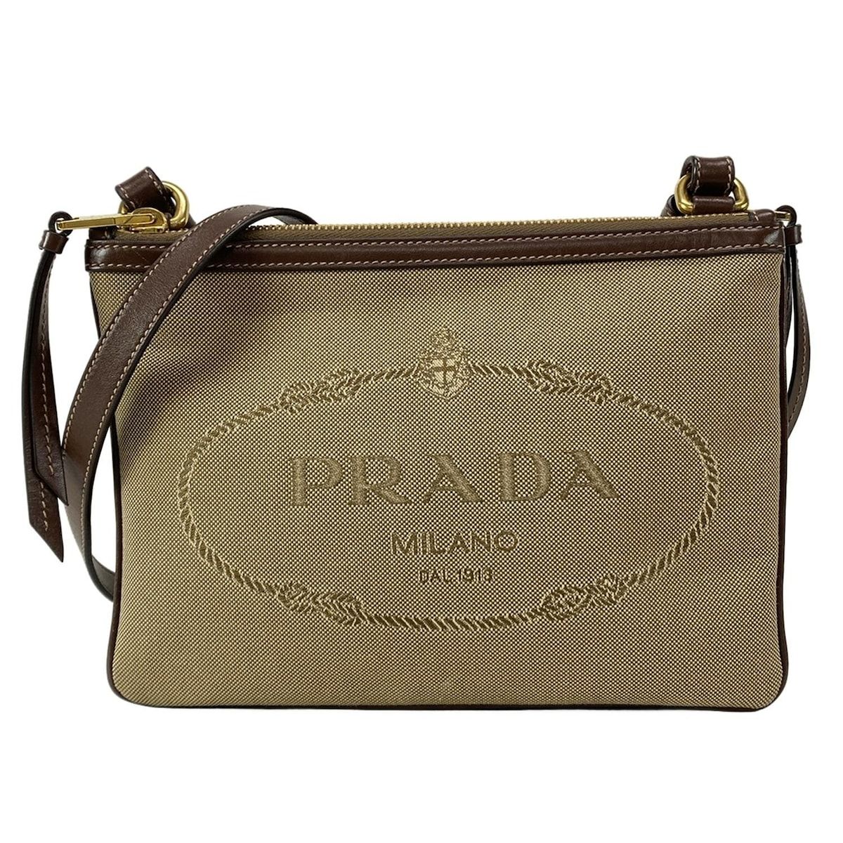 プラダ プラスチックチェーン ロゴジャガード 刺繍 ショルダーバッグ カーキ PRADA(プラダ) ショルダーバッグ美品 ロゴジャガード カーキ