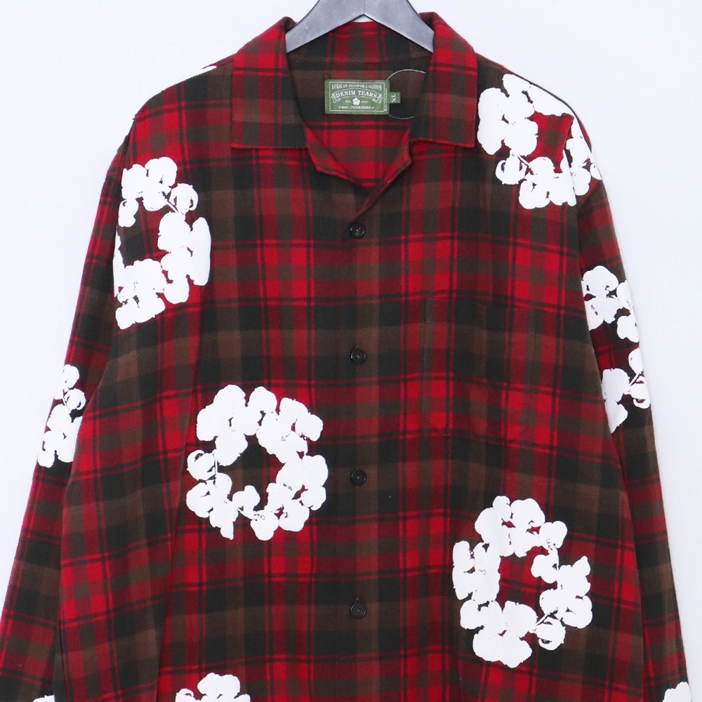 DENIM TEARS コットン リース パジャマ チェック 長袖シャツ XLサイズ 
