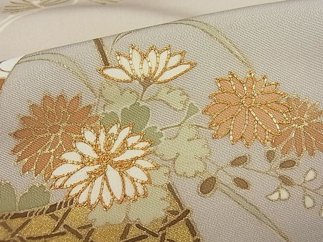 平和屋1□極上 訪問着 駒刺繍 白橡色地 松竹梅冊子花籠文 金彩 逸品 