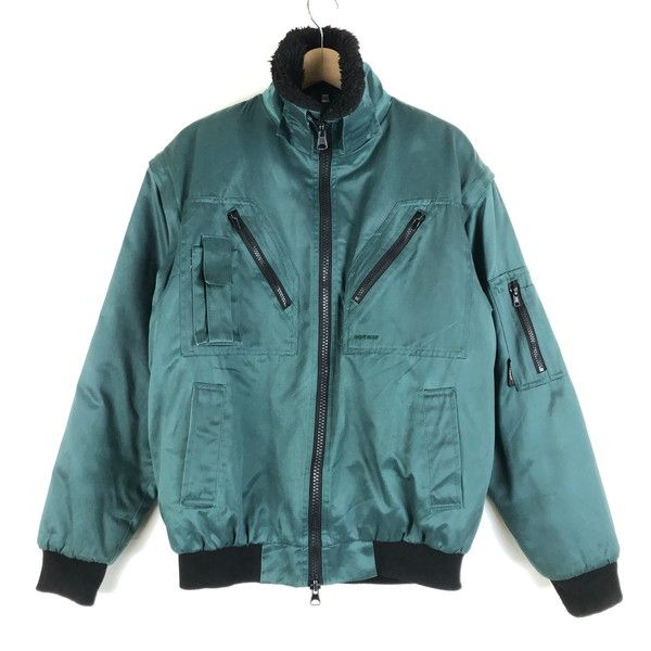 【古着】 ワークジャケット ナイロンジャケット袖着脱 襟ボア 裏ボアライナー グリーン系 メンズS 【中古】 n059024