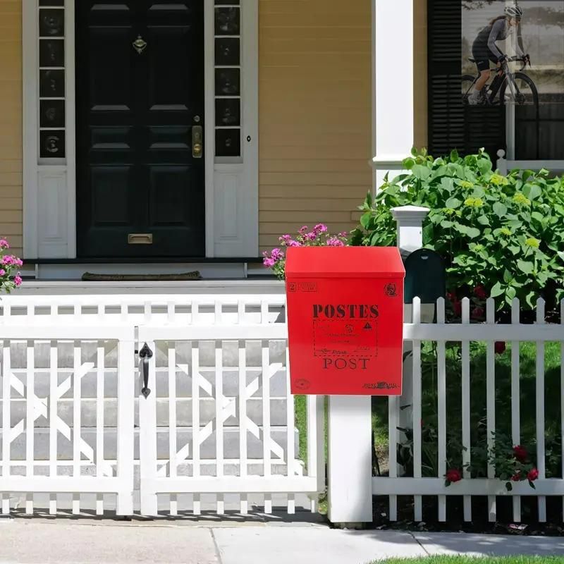 ポスト レッド 壁掛け式 アメリカン カントリー調 ロック付き 赤 アイアン 金属製 お洒落 英国 玄関 入口ガーデンインテリア ホームデコ 4-7 llh