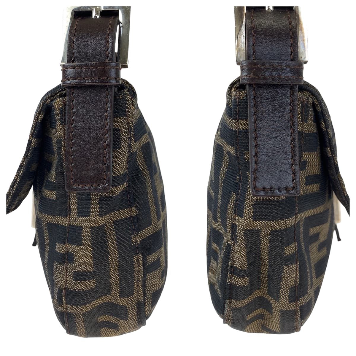 美品 FENDI フェンディ ズッカ マンマバケット ブラウン 茶 シルバー
