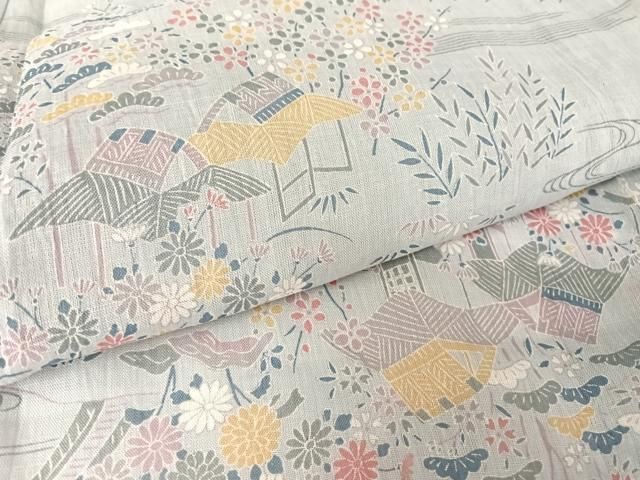 平和屋着物＊夏物 本場小千谷ちぢみ 亀甲花文 麻 逸品 AABA2484np