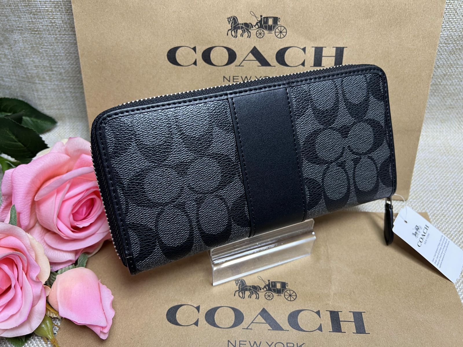 コーチ 長財布 COACH財布 シグネチャーアコーディオン ラウンドジップ