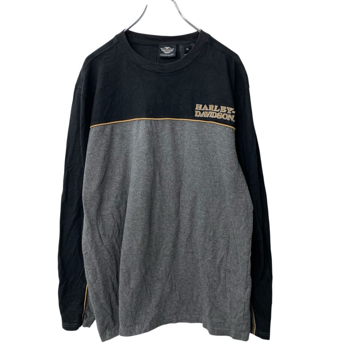 HARLEY-DAVIDSON 110周年記念 ロンt XL HARLEY-DAVIDSON 長袖 刺繍 ロゴTシャツ XL ブラック グレー