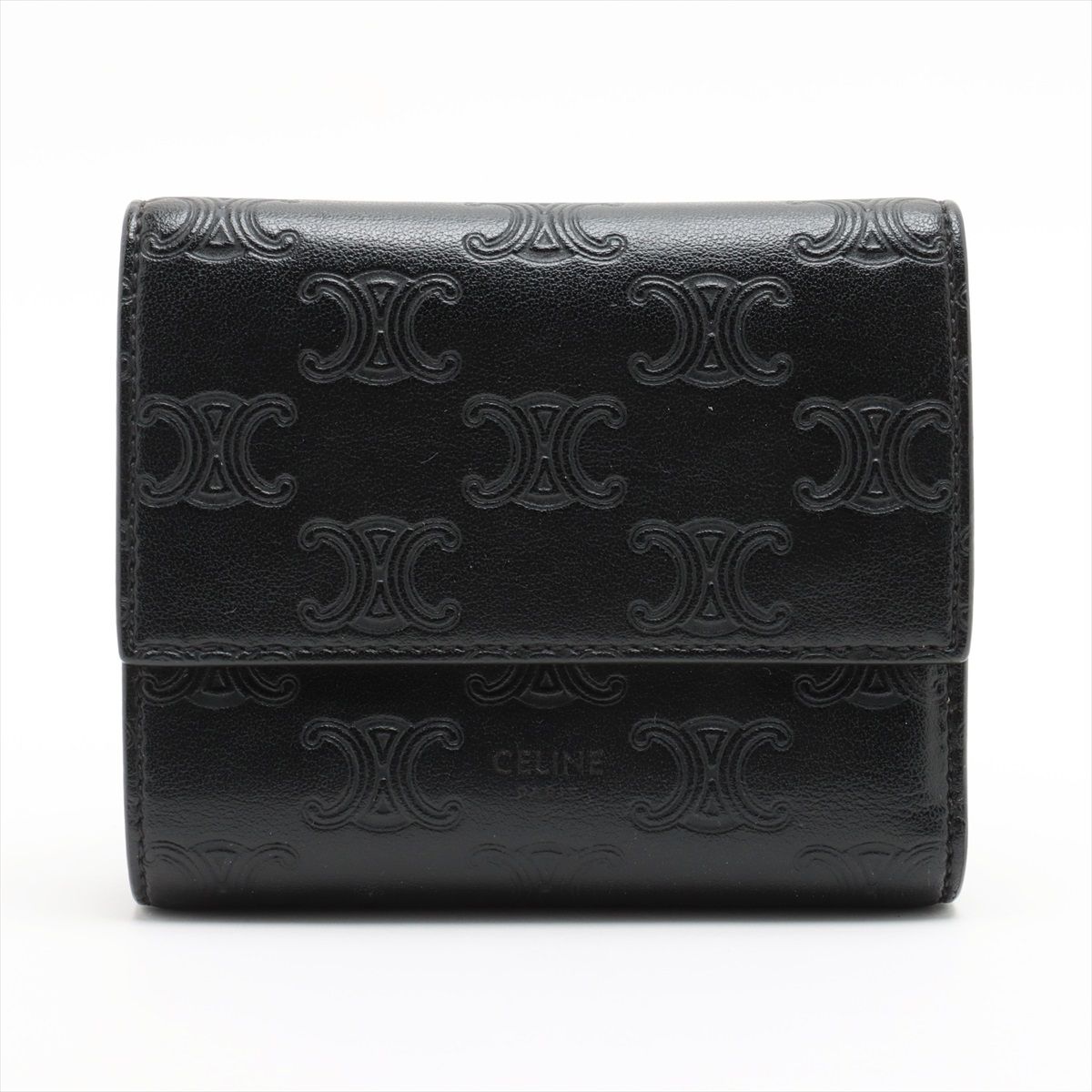 美品 セリーヌ スモール トリフォールド ウォレット 16 レザー 三  