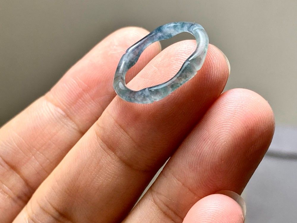 L14-81 ピンキーリング 高氷種 竹節 リング 高級感 薄水青色 9.0号