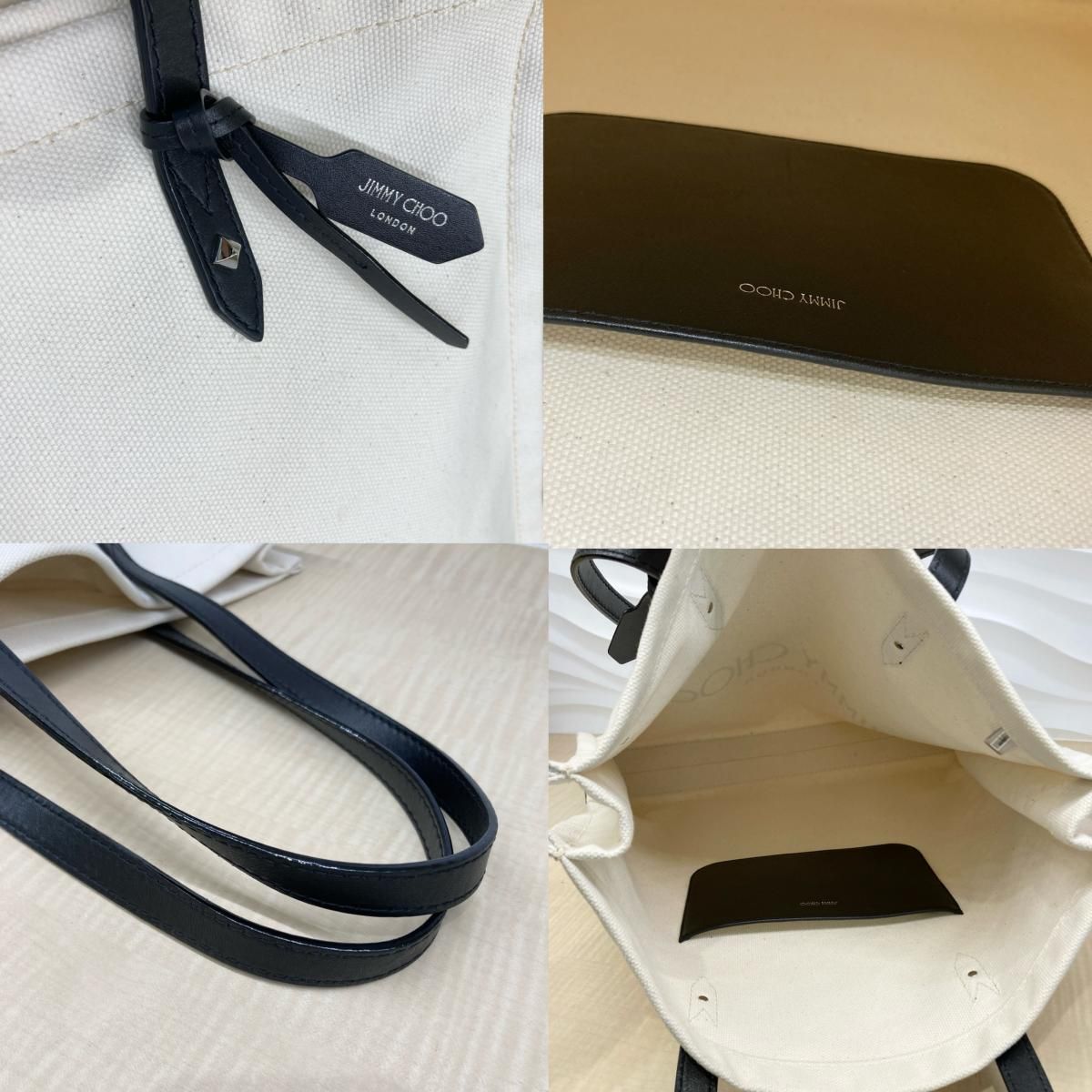 JIMMY CHOO キャンバストートバッグ ホワイト 中古】 JIMMY CHOO （ジミーチュー） ﾛｺﾞ ｷｬﾝﾊﾞｽ ﾄｰﾄﾊﾞｯｸﾞ