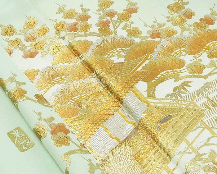 色留袖 正絹 金彩友禅 和田光正作 家屋花鳥風景 身丈164cm 裄丈63.5cm