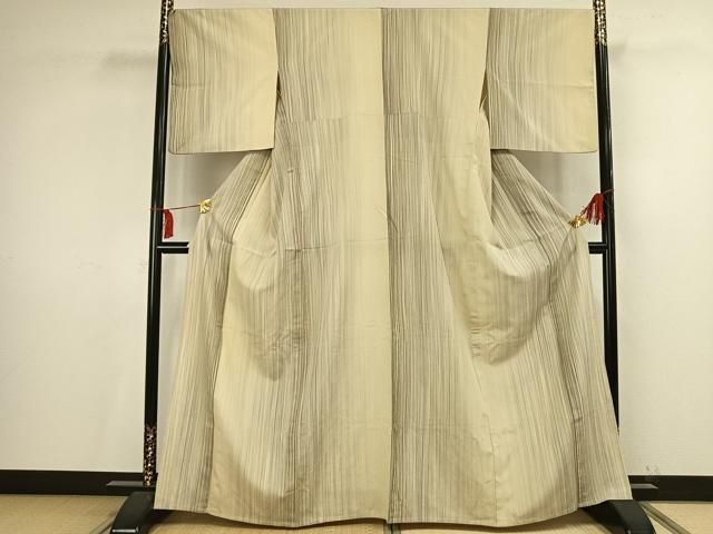 平和屋着物▽本塩沢　やまだ織　200色　単衣　縞　さが美扱い　正絹　逸品　AAAV2824fy 平和屋着物▽本塩沢 やまだ織 200色 単衣 縞 さが美扱い 正絹 逸品