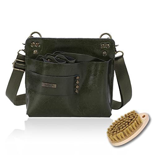 アーミーグリーン KONGPEN シザーケース 本革 ブラシ付 ハサミ7丁 スクエア型 美容師 フローリスト (アーミーグリーン)