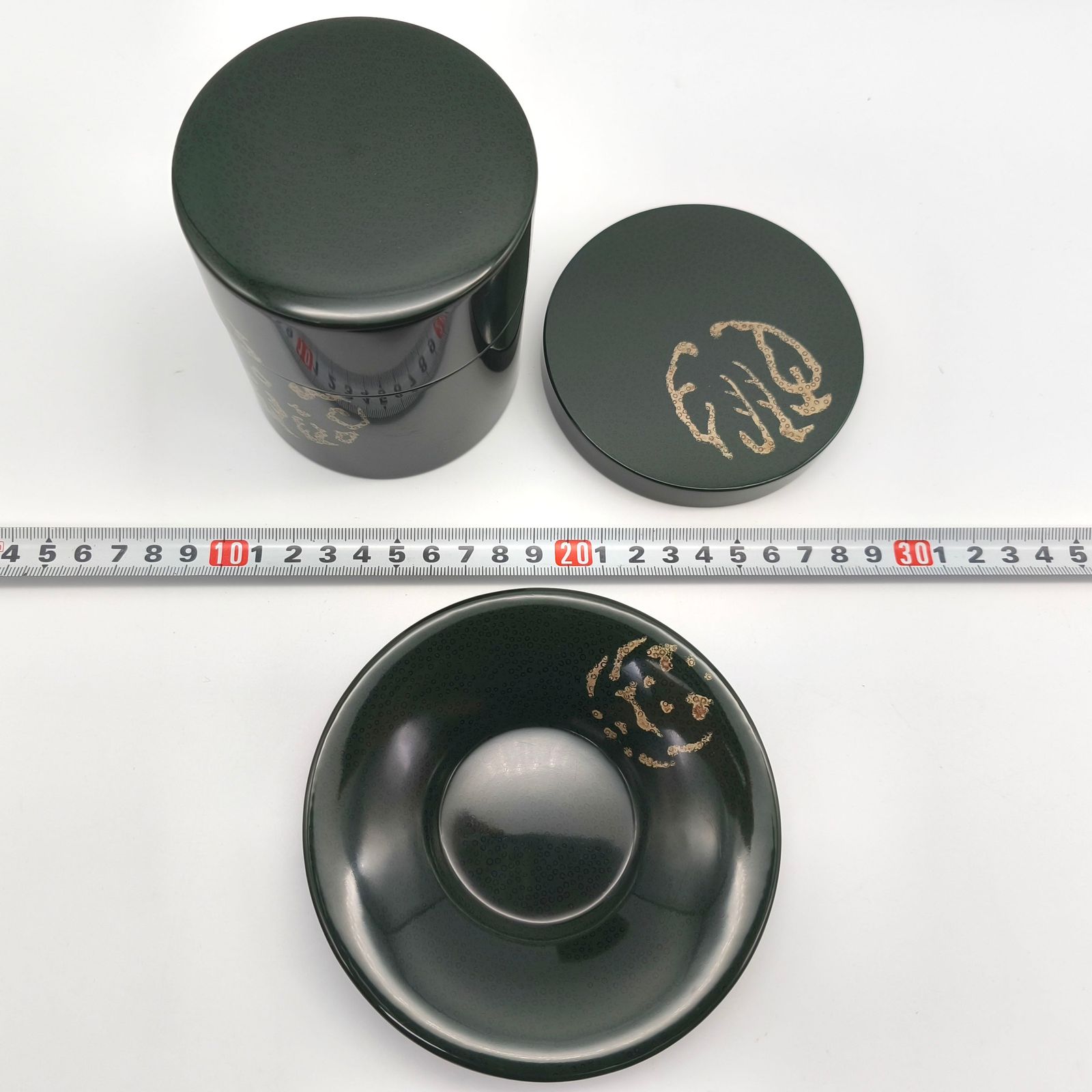 未使用　津軽塗り　茶器セット 津軽塗（唐塗）バカ塗り・茶器セット・茶櫃・茶筒・茶匙・茶托