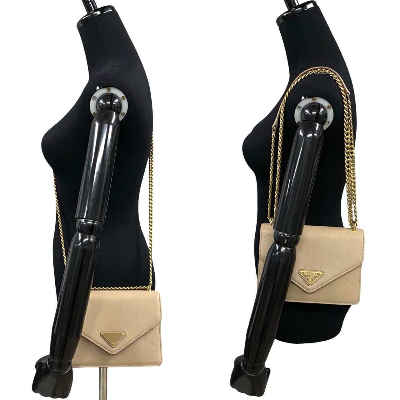 極 美品 袋付き PRADA プラダ 三角ロゴ 金具 サフィアーノ レザー 本革 