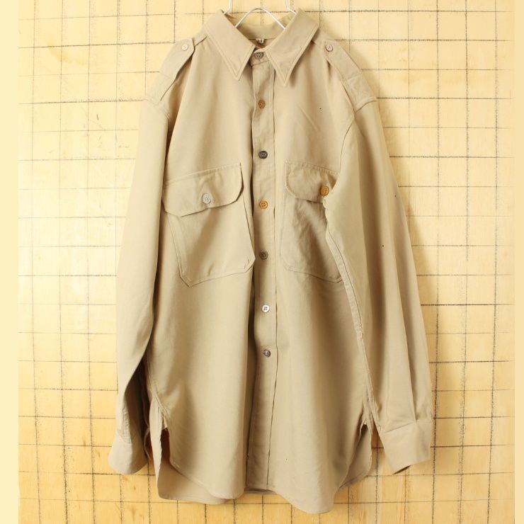 楽天市場】古着 US ARMY アメリカ軍 40s ヴィンテージ 長袖 コットンシャツ 14 1/2 ベージュ マチ付き ミリタリー メンズ 【中古】  : 古着、USED専門百貨店BIG2nd 40s 50s USA REGULATION ARMY OFFICERS SHIRT ウールシャツ メンズML相当 ベージュ ミリタリー アメリカ古着　031324ss27