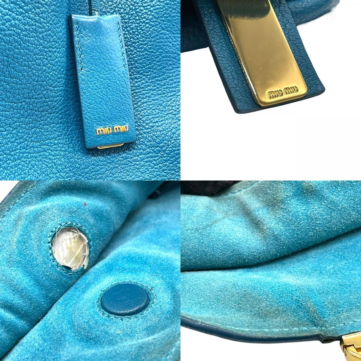【ミュウミュウ】オールレザー シボ革 ハンドトートバッグ A4 キャメルゴールド miumiu ミュウミュウ トートバッグ 青 ブルー 本革 レザー シボ