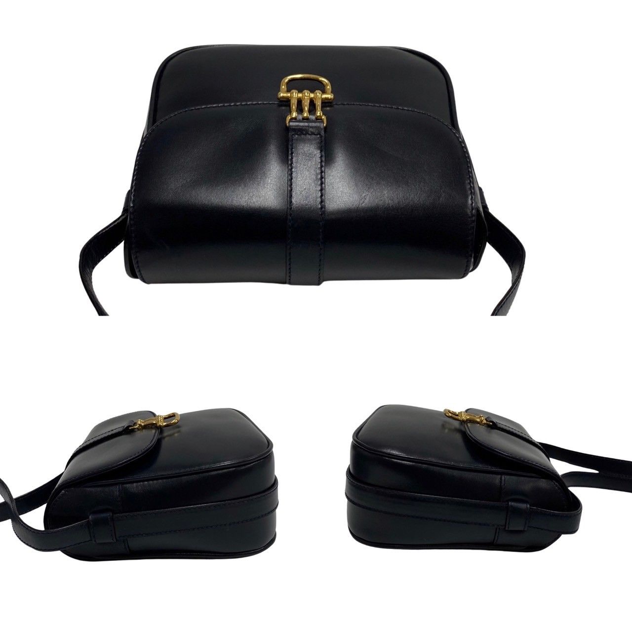 極 美品 セリーヌ ロゴ レザー ミニ ショルダーバッグ ポシェット ネイビー 極 美品 セリーヌ ロゴ レザー ミニ ショルダーバッグ