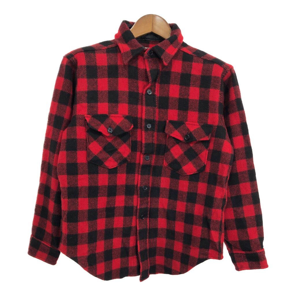 80年代 L.L.Bean エルエルビーン MAINE GUIDE SHIRT ウールシャツ アウトドア バッファローチェック レッド(メンズ L相当)  古着 S0586