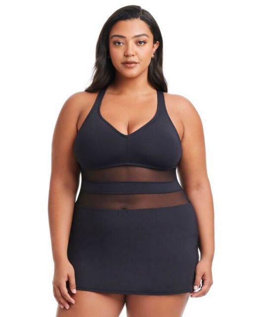 送料無料 ブルーロッドビーティー レディース ワンピース トップス Plus Size Dont Mesh With Me Mesh Inset Swim Dress Black