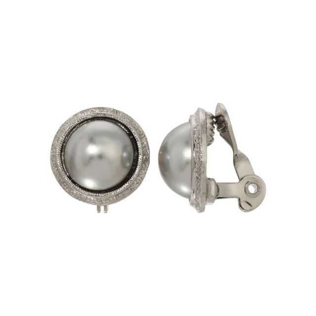 【送料無料】 1928 レディース ピアス・イヤリング アクセサリー 1928 Silver Tone Gray Faux Pearl Round Clip Earrings Gray