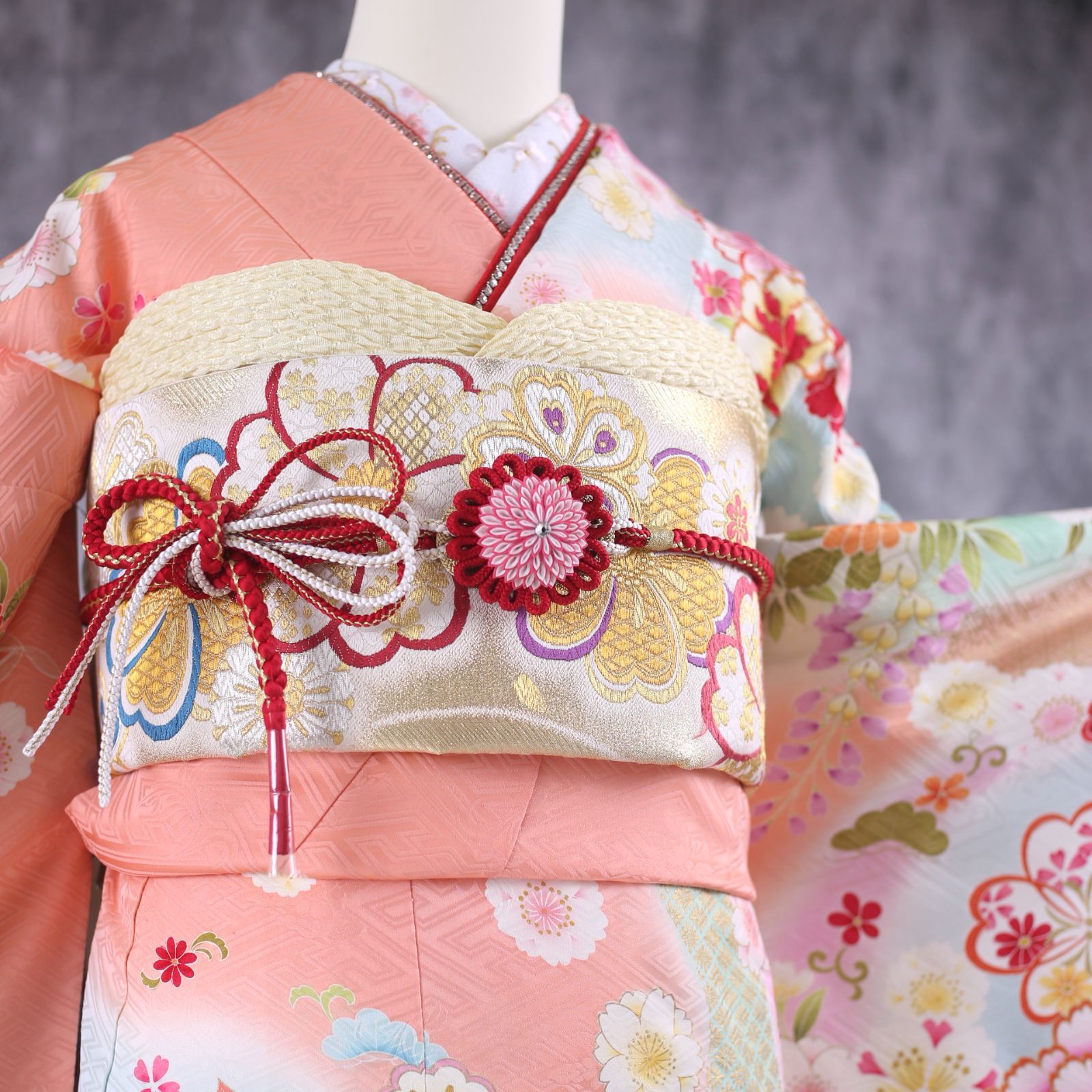 振袖フルセット 振袖セット 振袖 LLサイズ サーモンピンク×桜 美