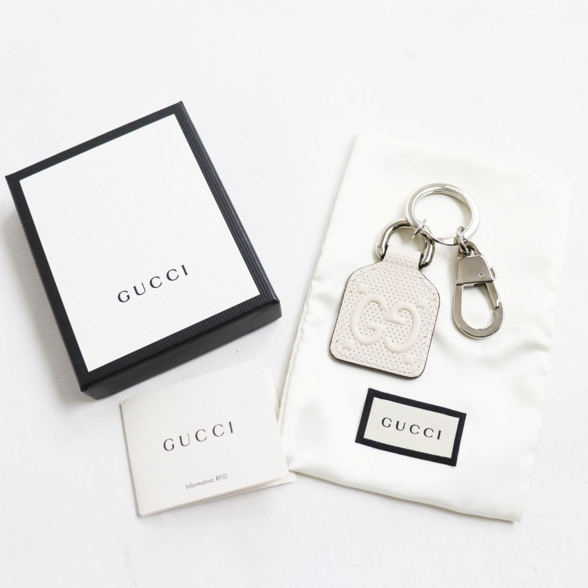 未使用品○GUCCI グッチ 624607 GGレザーエンボス キーリング/キー