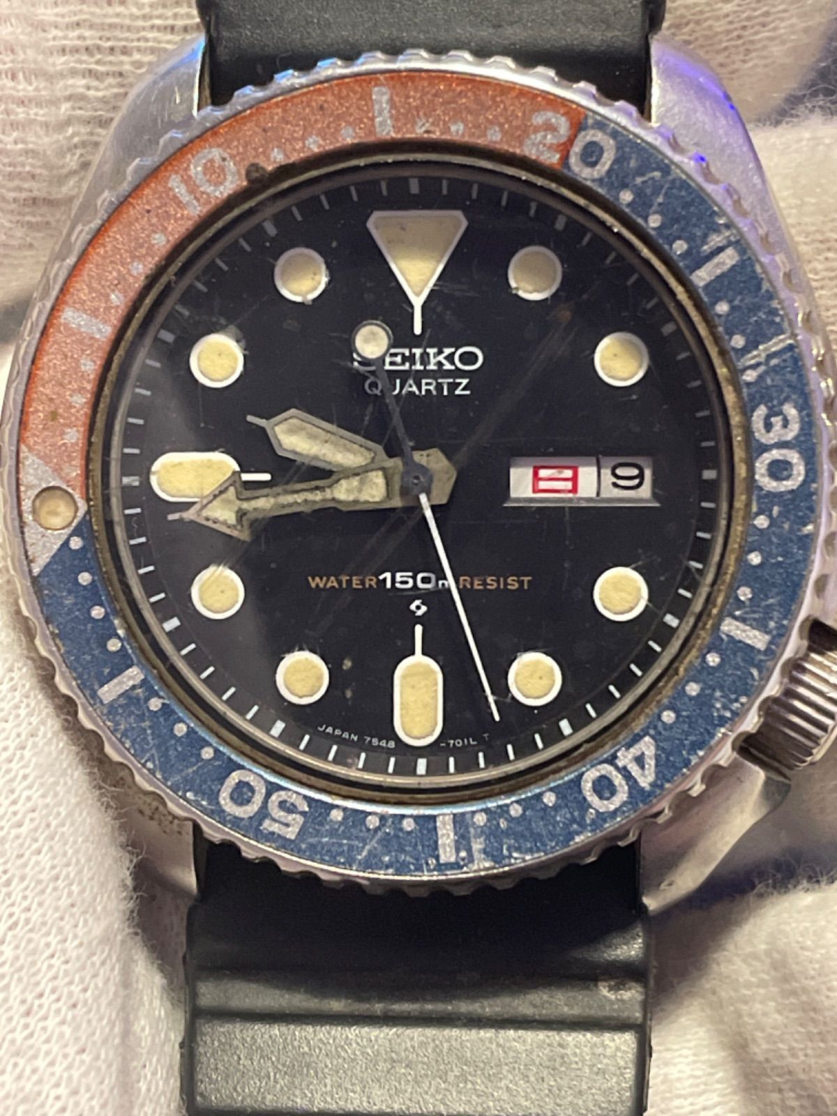 SEIKO 腕時計 ダイバーウォッチ クォーツ 40mm ペプシベゼル リューズ不具合