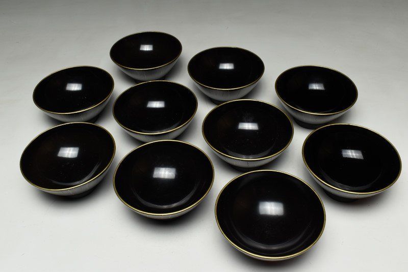蔵A2300a 木製黒塗縁金 吸物椀 汁椀 十客