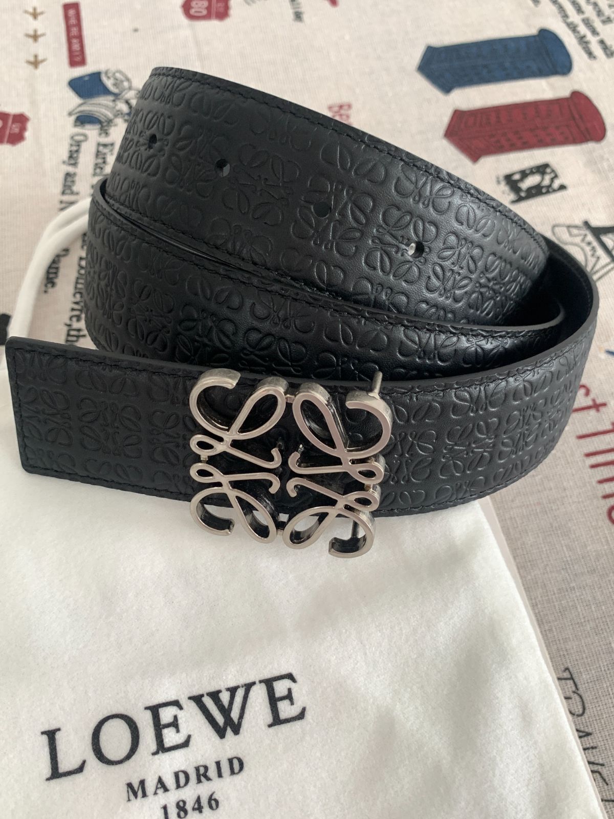 LOEWE シルバーバックル レザーベルト ブラック ロエベ ◇3115/登呂店