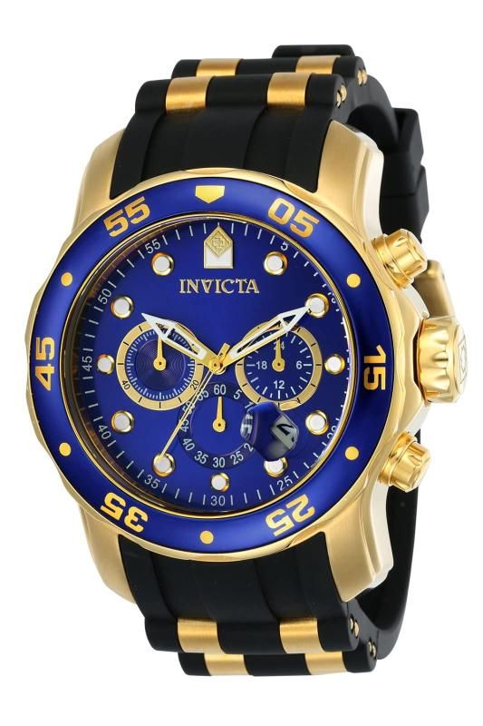 インビクタ 腕時計 Pro Diver 石英 48mm ケース ゴールド ブラック ステンレススチール ポリウレタンストラップ 青ダイヤル 17882 メンズ 並行輸入品
