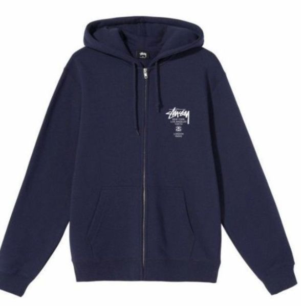 STUSSY WORLD TOUR ZIP HOOD ステューシー スウェット パーカー ジップアップ ベーシックロゴ - メルカリ