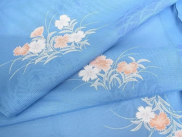 平和屋-こころ店■夏物　小紋　絽　草花文　着丈164cm　裄丈67cm　洗える着物　A-ck4225