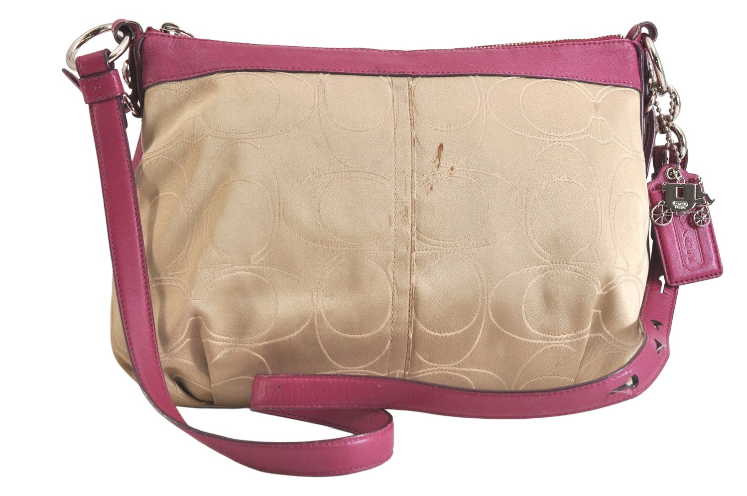 COACH コーチ シグネチャー ショルダークロスバッグ キャンバス レザー 15760 ベージュ 2830N