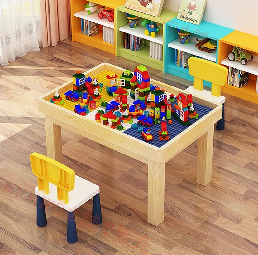 積み木テーブル テーブルと椅子ビルディングブロックテーブル 学習パズル多機能組立コンビテーブル 多目的テーブル 強力な耐荷重能力 天然無垢材 安全な丸い角 組み立てが簡単 多機能 ブロックテーブル 学校 家族 地域活動に最適 108x57x50cm