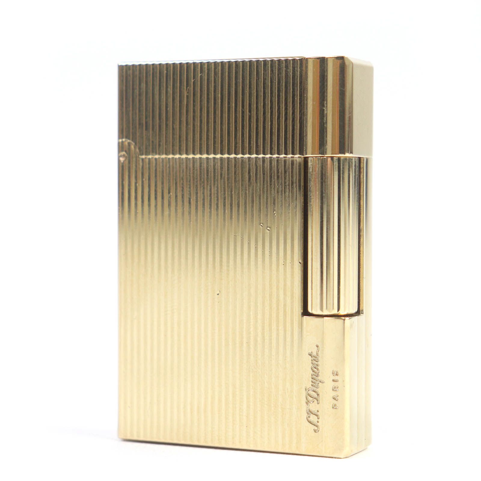 美品Dupont デュポン ギャッツビー ストライプ柄 スクエア型 ローラー式 喫煙具 ガス ライター ゴールド フランス製 メンズ 着火確認済み