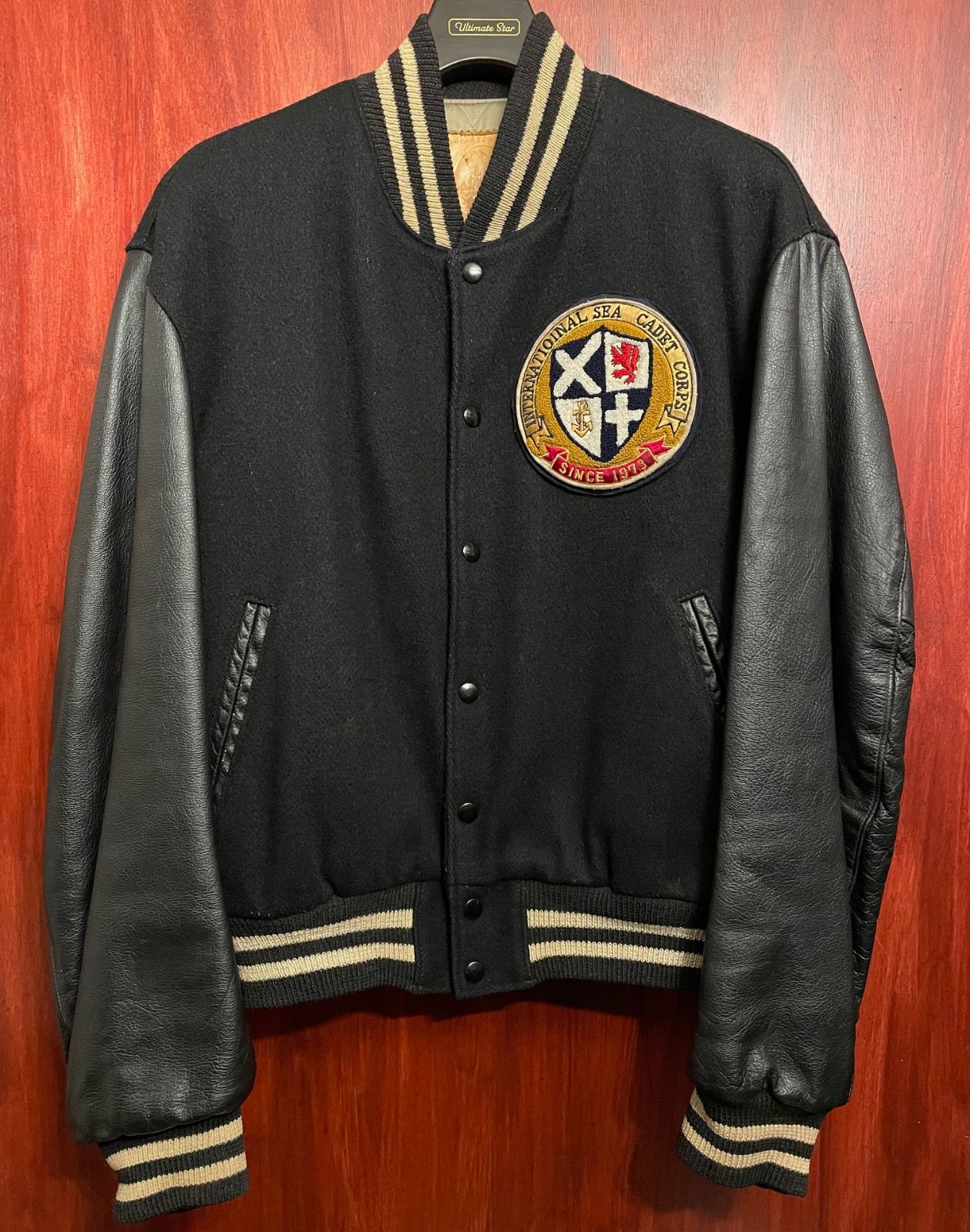 USA製 GOLDEN BEAR スタジアム ジャンバー 袖レザー M 革タグ MADE IN USA製 80s～90s Golden Bear 革タグ 袖レザースタジアム