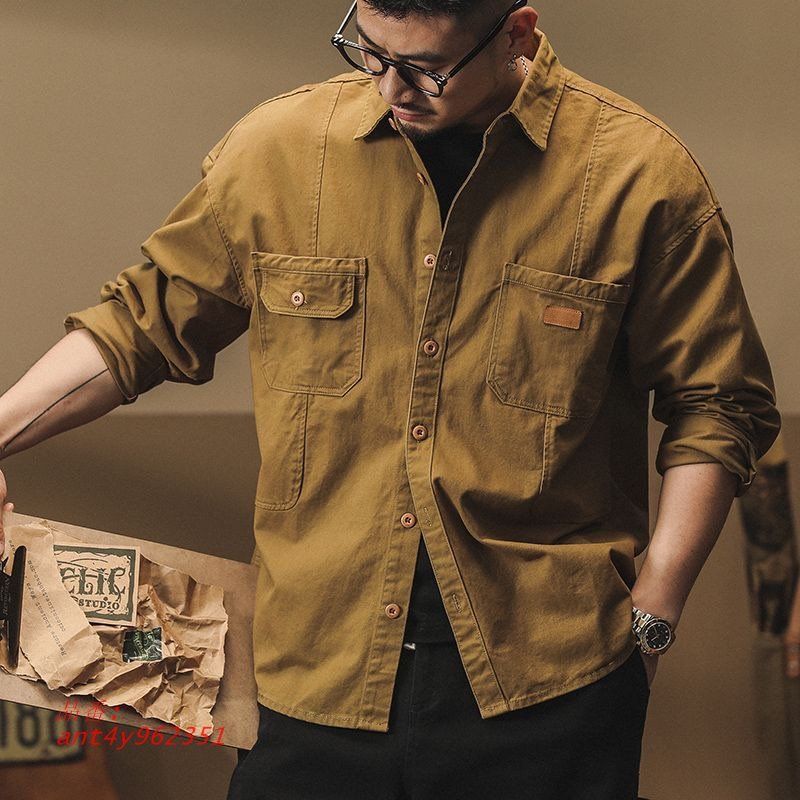 送料無料 カジュアルシャツ カーゴシャツ 長袖シャツ メンズ シャツ ノーカラーシャツ おしゃれ 通学 通勤 ワークシャツ 大きいサイズ ゆったり アウトドア ant4y962351