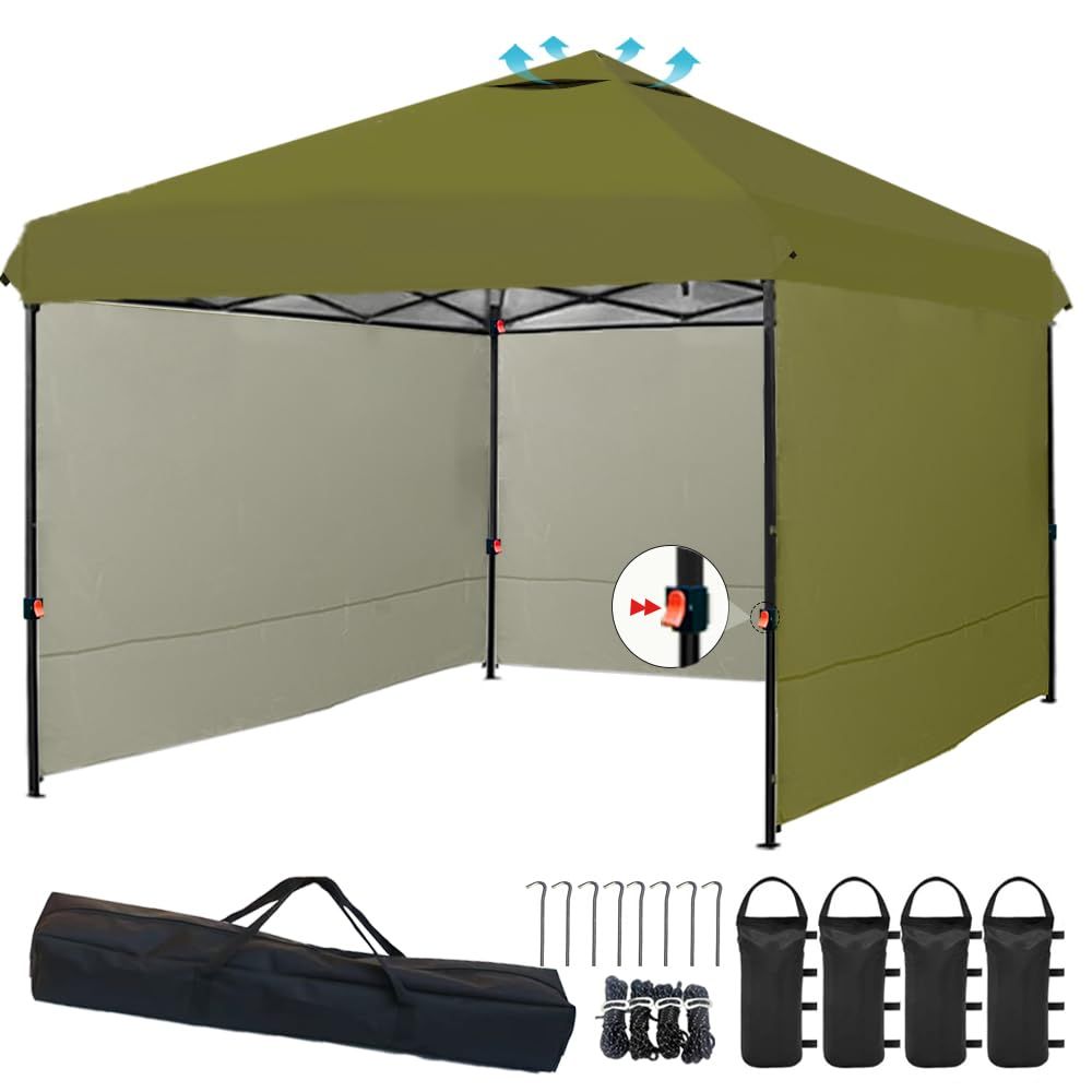ApeexCanopy タープテント 2.5m×2.5m 横幕|サイドシート3枚付属 風抜けベンチレーション 高耐水加工＆シルバーコーティング UVカット紫外線カット 遮熱 ワンタッチタープ 高さ3段階調節 スチール 大型 耐水 キャノピー アウトドア…