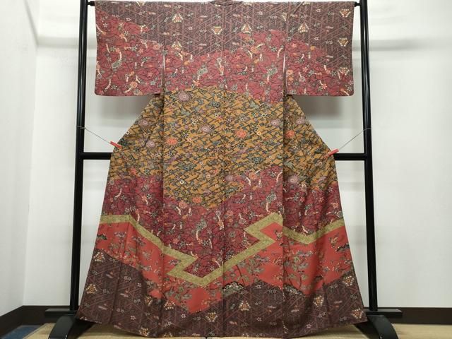 平和屋着物○九寸開き名古屋帯 舞扇枝花文 金彩 鬼しぼ