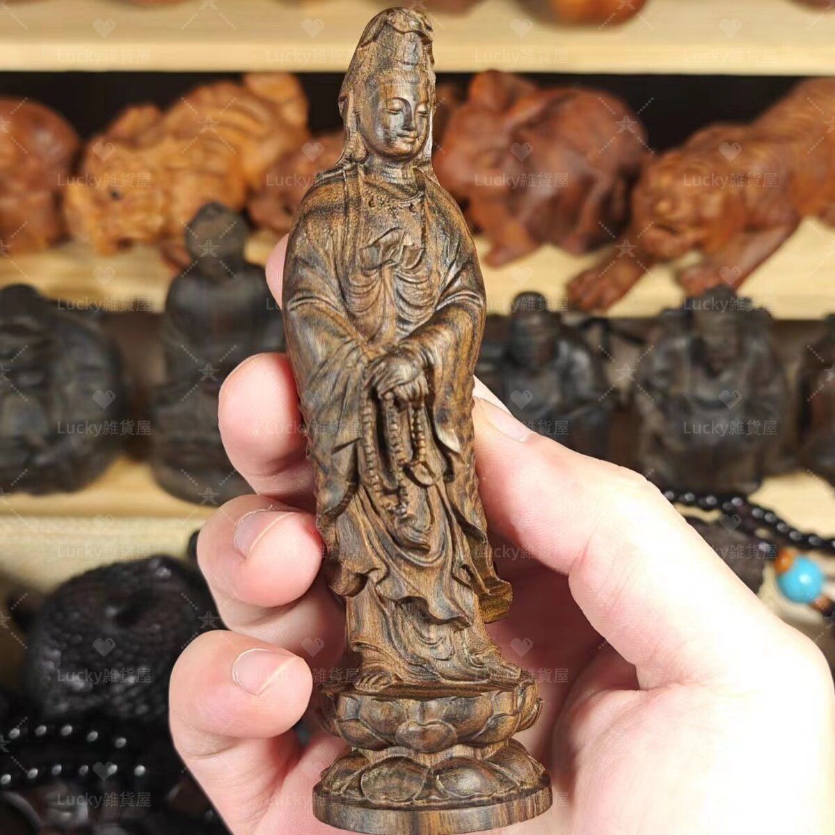 観音菩薩 神 神様 仏 仏像 木製 木彫 オブジェ 幸運 長寿 縁起物