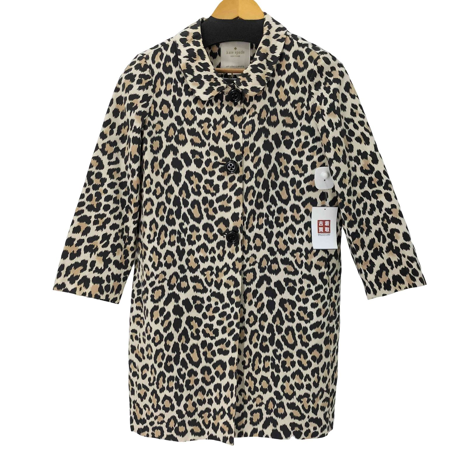 美品✨ケイトスペード レオパード ステンカラーコート 4 豹柄 コットンシルク ケイトスペード Kate spade レオパード柄 ステンカラーコート