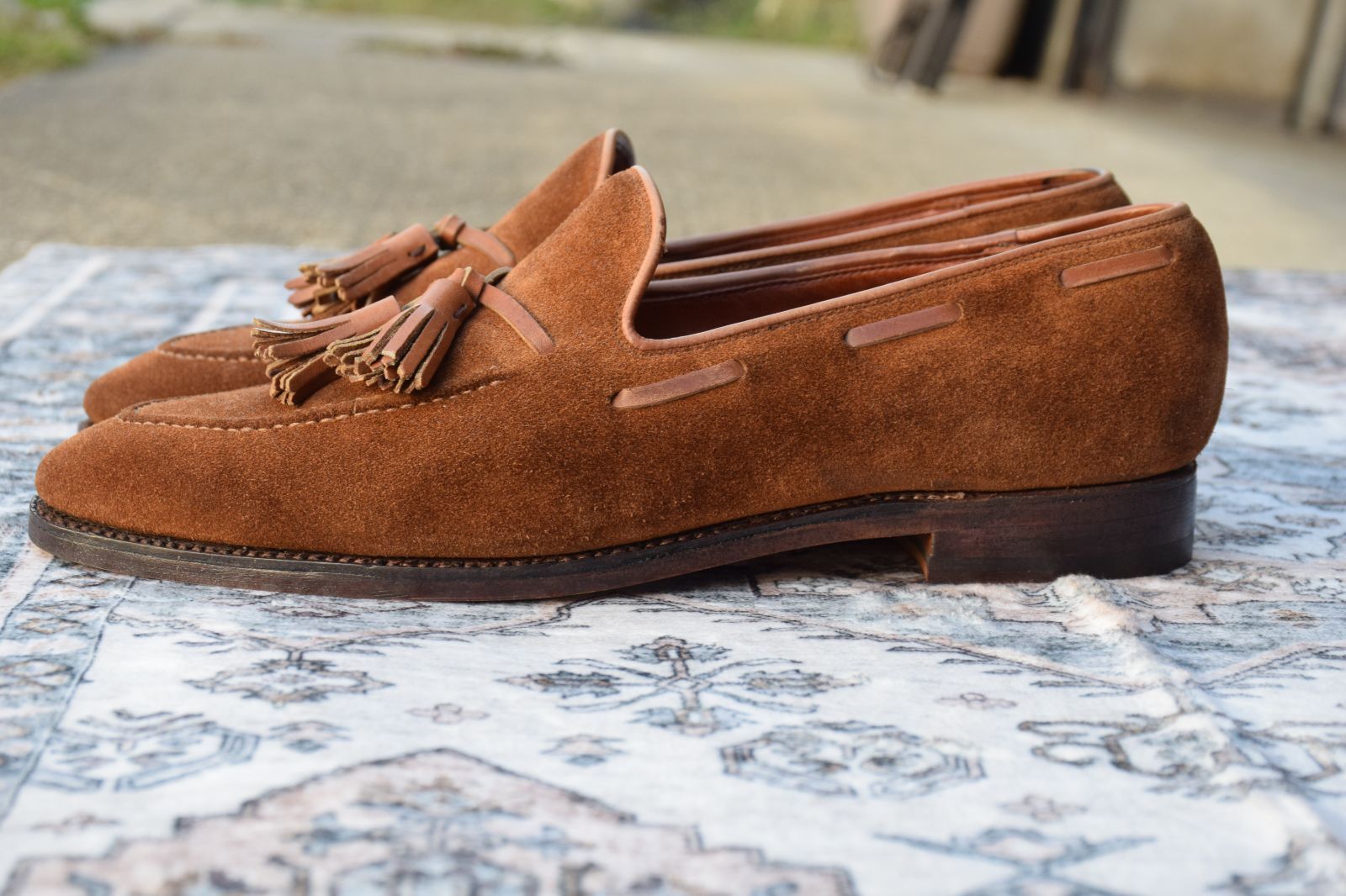 本日限定全品送料無料! オールソール済み Crockett-Jones クロケットアンドジョーンズ × SHIPS シップス GUERNSEY グレンセイ タッセルローファー スエード 茶 ブラウン BROWN UK7 25.5cm W2448